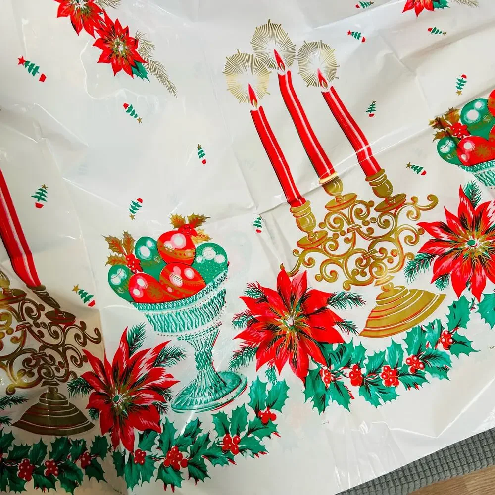 NEW Vintage Kitchenettes 1984 Plastic Christmas Tablecloth Rectangle 52”x72”
